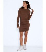 Noisy May Dark Brown Ruched Bodycon Mini Dress